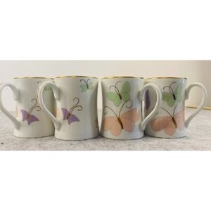 Fitz and Floyd Butterfly Borealis Set of 4 Gold Trim Butterfly Design Mugs VNTG